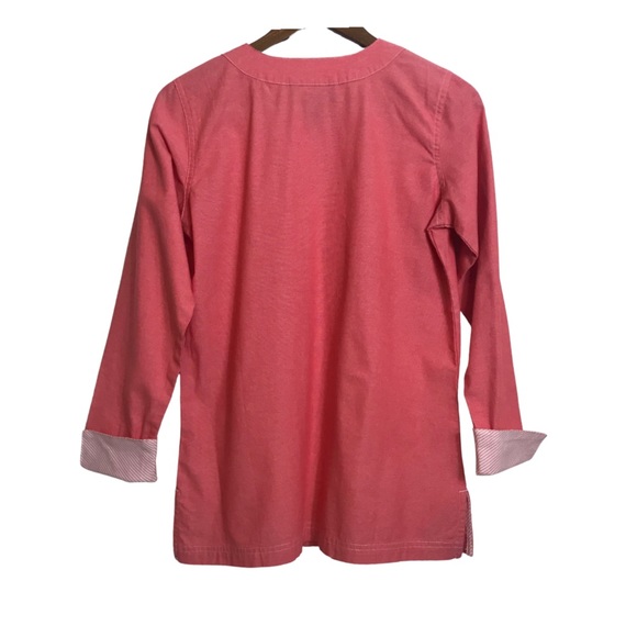 Denim & Co. Popover Tunic Top Coral Orange Contrast French Cuff Utility Pockets - Picture 9 of 9